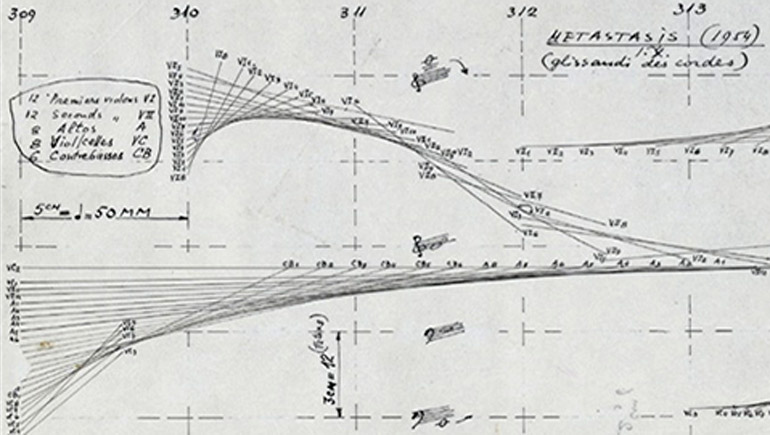 Image Diagram of glissandi from »Metastasis«, 1954, © Iannis Xenakis